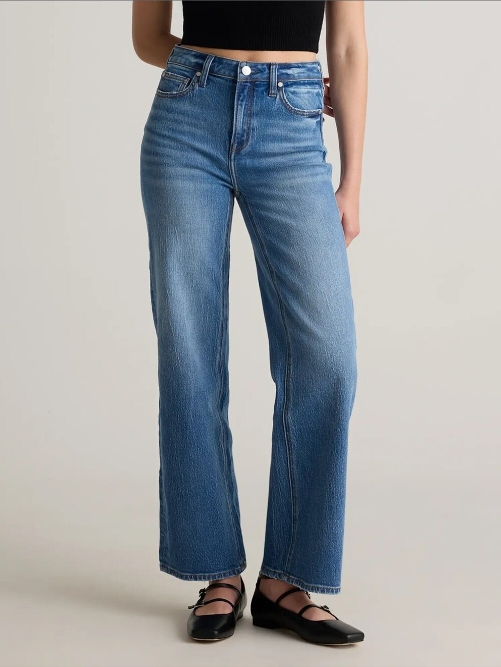 QUINCE BELLA STRETCH RELAXED STRAIGHT JEANS ATLANTIC BLUE 26 - Picture 2 of 15